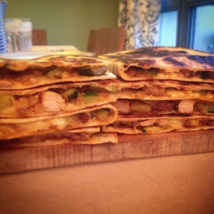 Chpotle chicken and courgette quesadillas